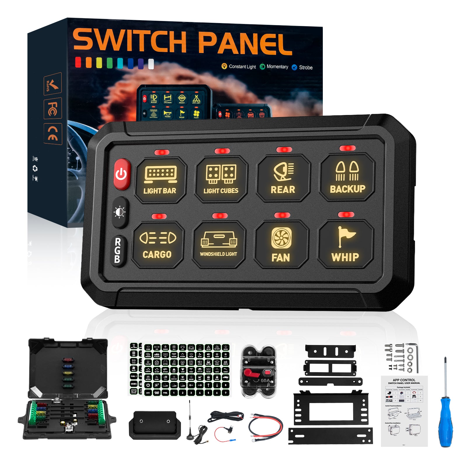 Novsight Wireless RGB Switch Panel Kit 8 Gang/12 Gang Remote Lighting Controller - NOVSIGHT