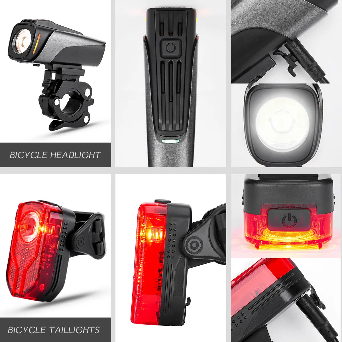Luz trasera delantera de bicicleta LED trasera juego de bombillas de 800 lúmenes luz de bicicleta recargable por USB 