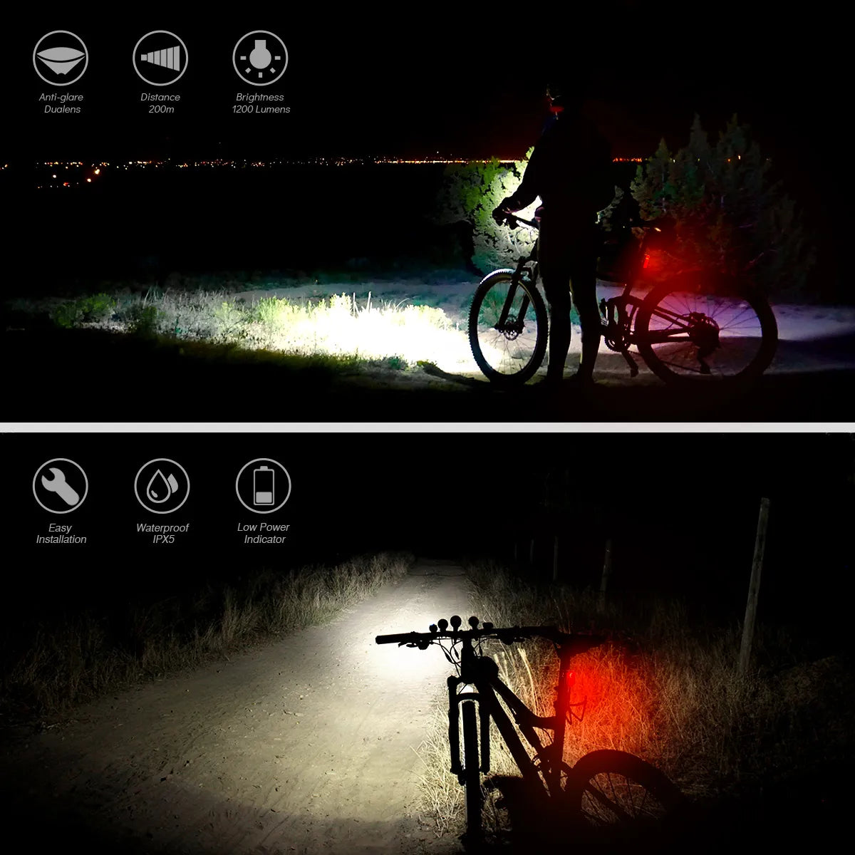 Luz trasera delantera de bicicleta LED trasera juego de bombillas de 800 lúmenes luz de bicicleta recargable por USB 