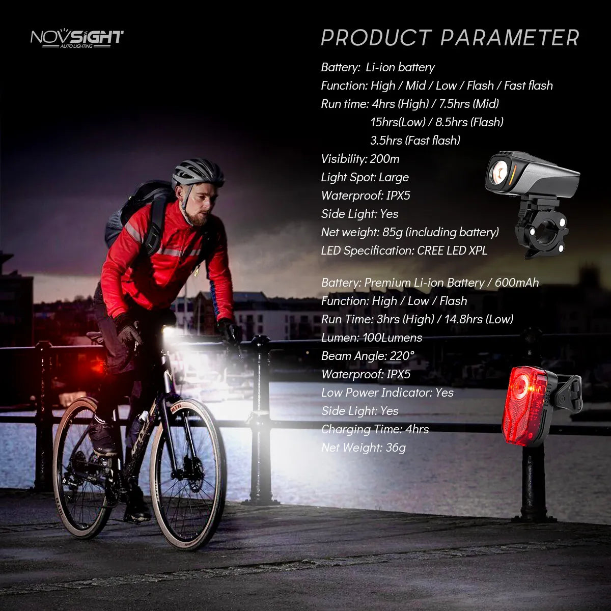 Luz trasera delantera de bicicleta LED trasera juego de bombillas de 800 lúmenes luz de bicicleta recargable por USB 