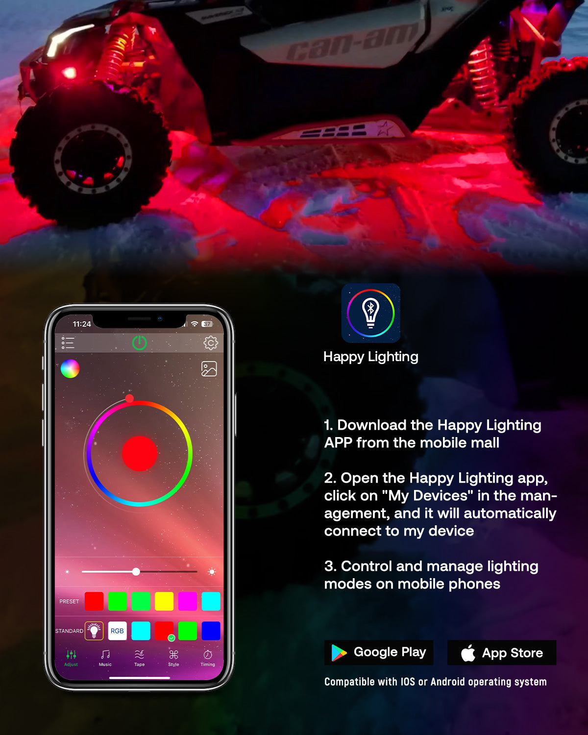 RGB LED Rock Lights Kit One to Eight (4Pods Set /8 Pods Set) - NOVSIGHT