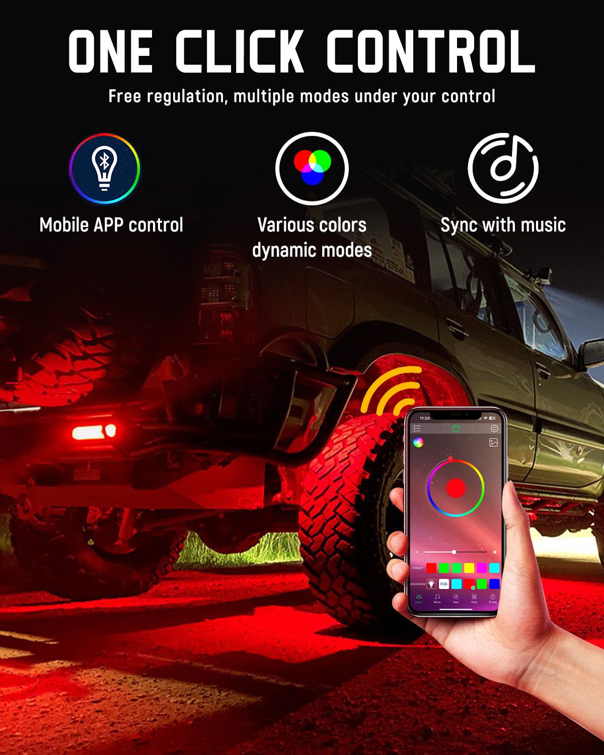 RGB LED Rock Lights Kit One to Eight (4Pods Set /8 Pods Set) - NOVSIGHT