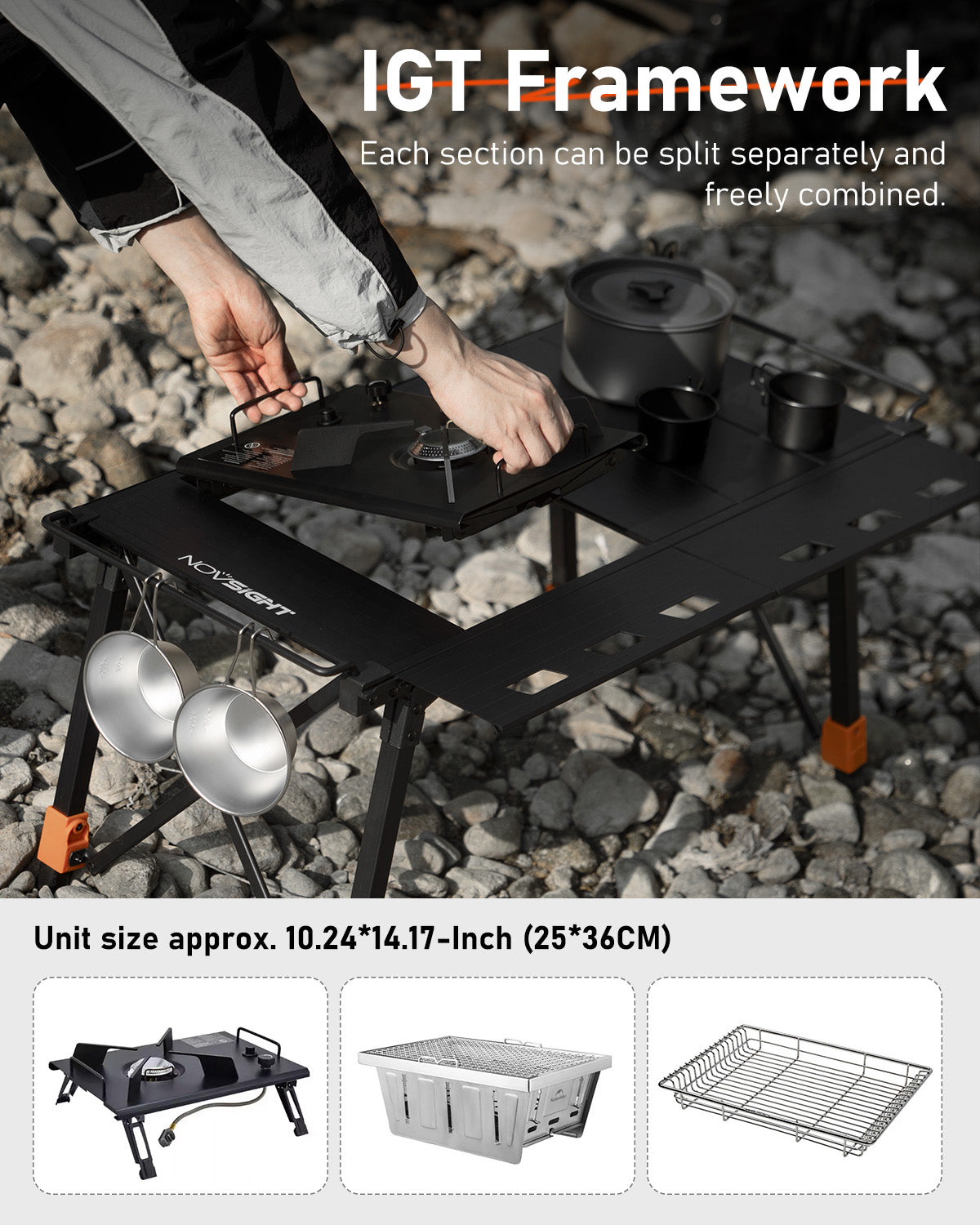 Rove Series | Camping Dining Table IGT Iron Grill Table Foldable Height Adjustable - NOVSIGHT