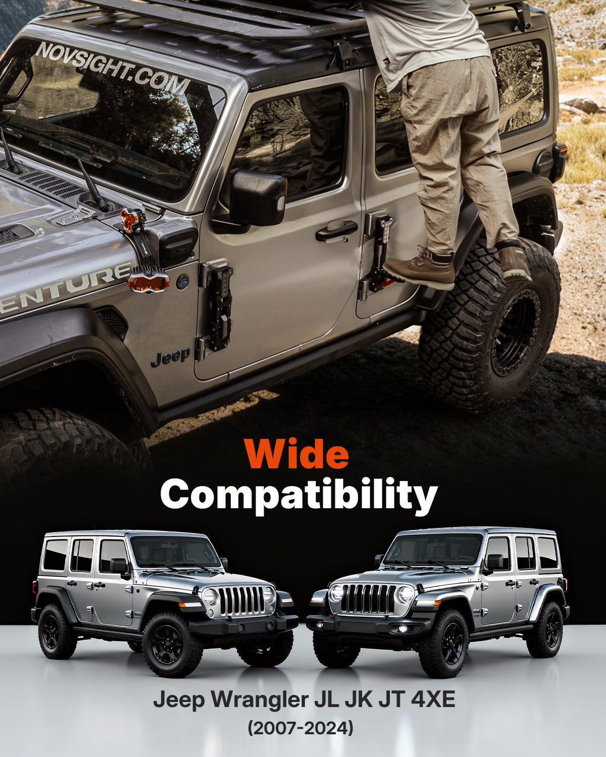 Side Door Step Folding Foot Pedal For Jeep Wrangler JL JK JT 4XE 2007-2024 1Pc/Set - NOVSIGHT