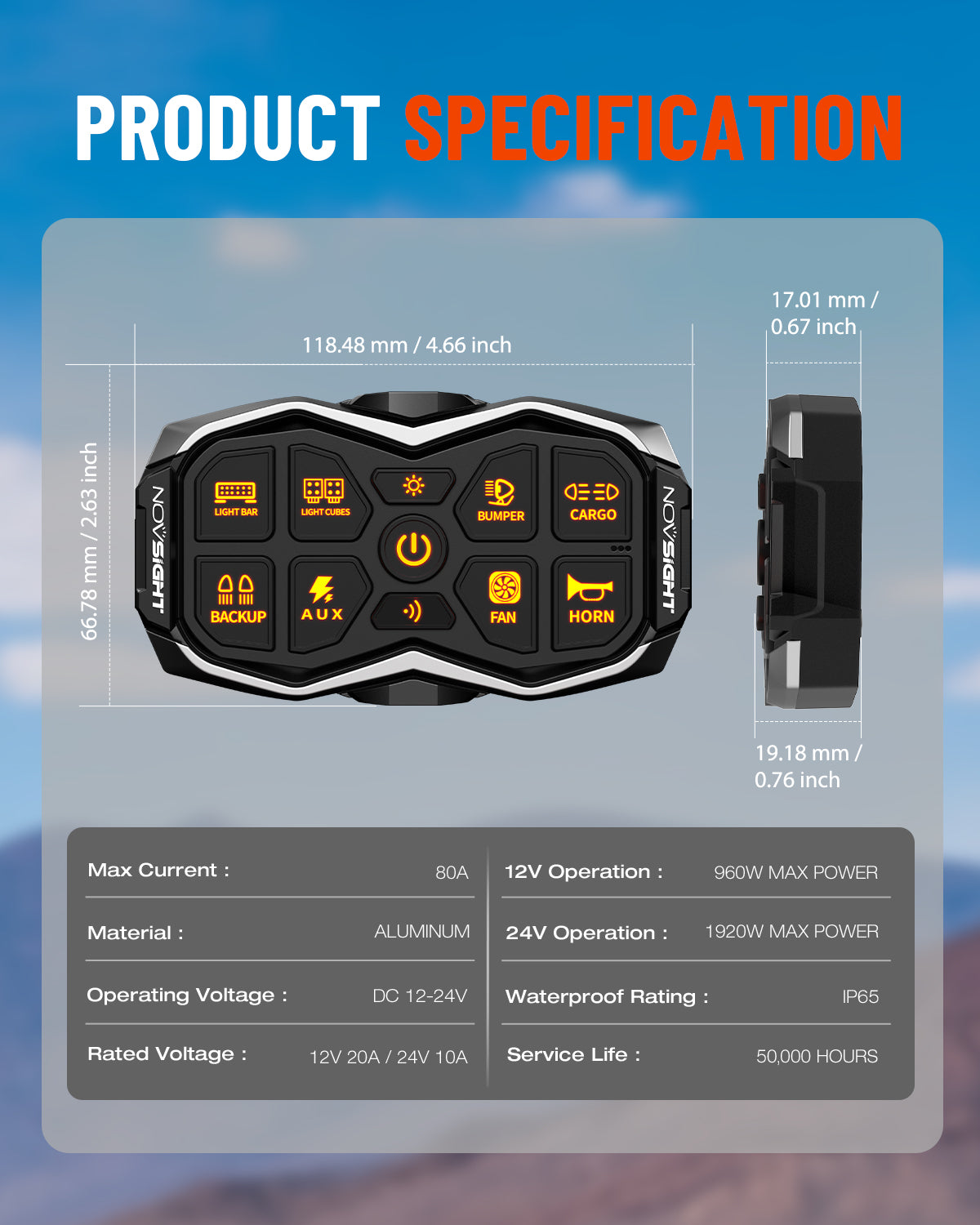 HALO Series 8-Gang Voice-Controlled Switch Panel Multi-Circuit 80A