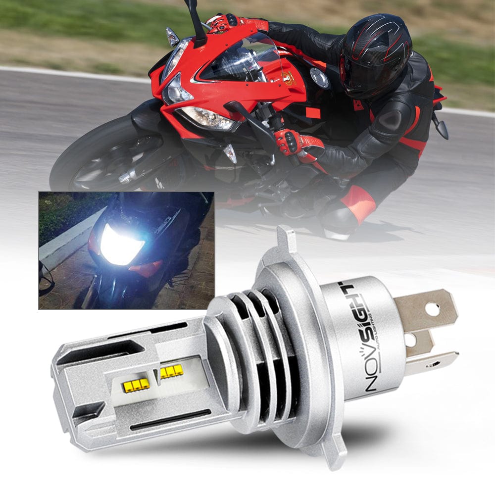 H4 Motorcycle Headlight LED Bulbs Small Size as Halogen 200% Brighter 28W 6000LM 6000K Cool White - NOVSIGHT