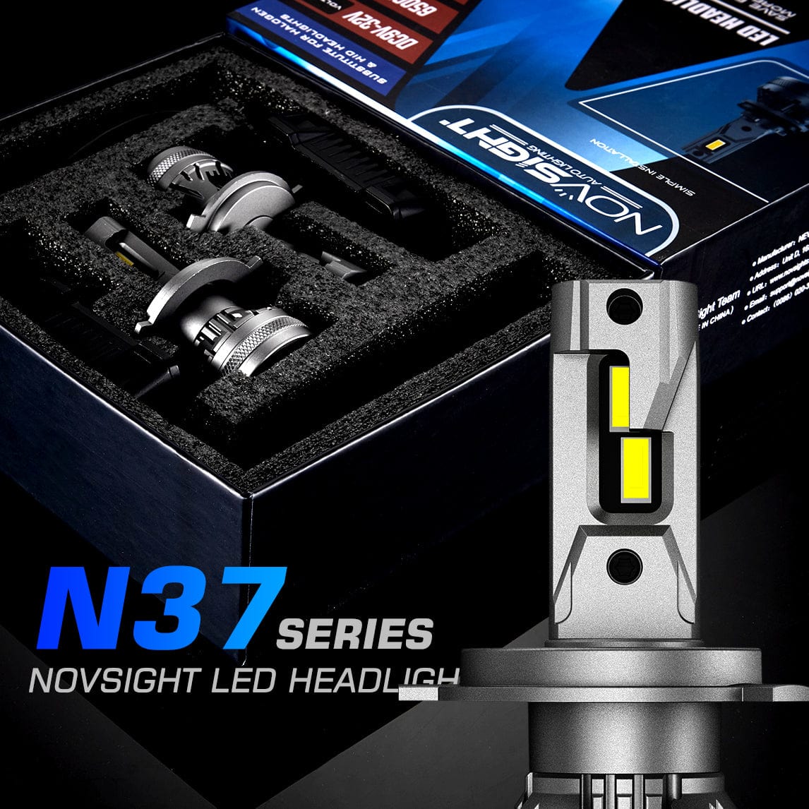 N37 Series | H4 H7 H11 H13 9005 9006 LED Headlight Bulbs Kit 120W 22000LM Pair 6500K White | 2 Bullbs - NOVSIGHT