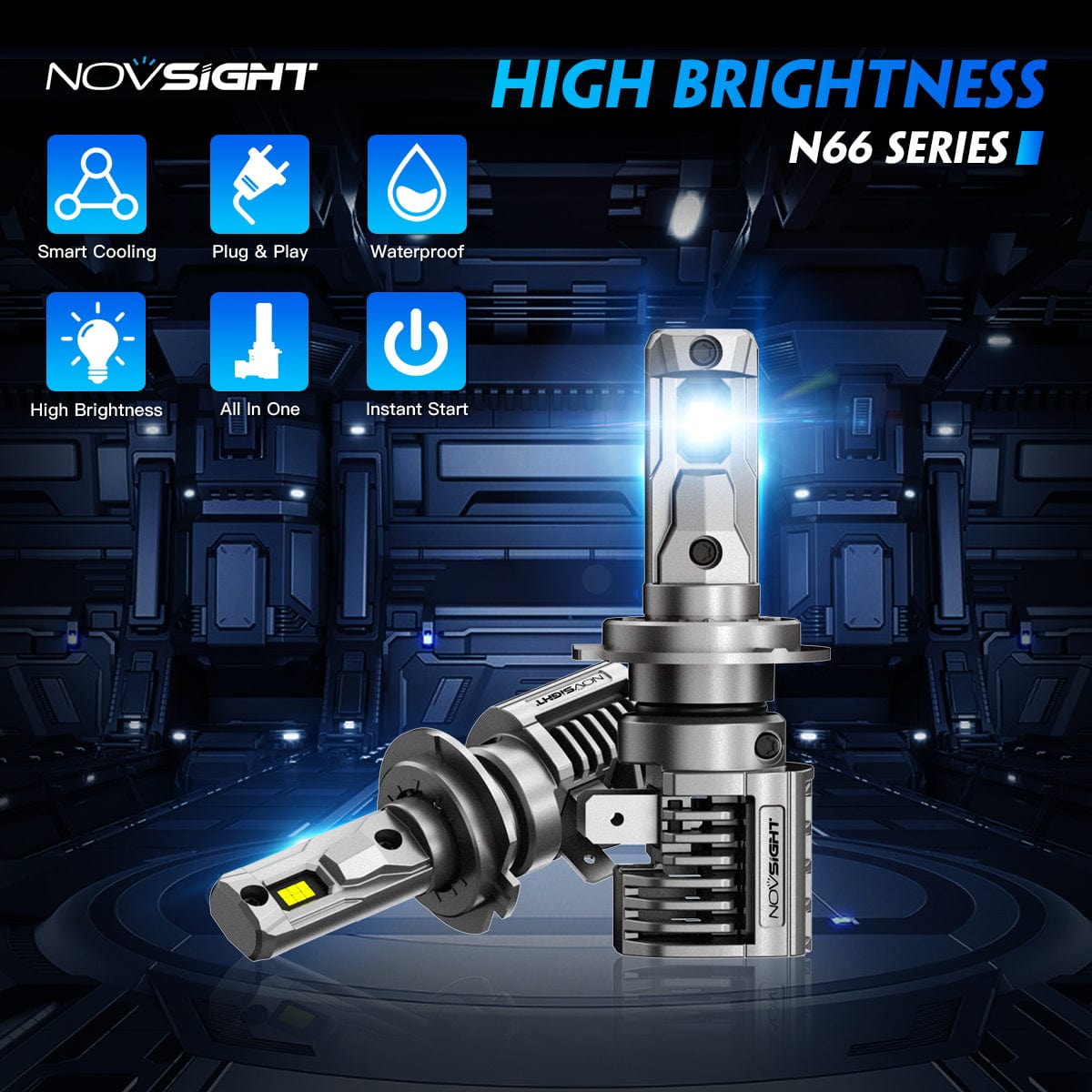 N66 Pro Series Wireless | H7 LED Bulbs Perfect Beam 80W 18000LM 6500K White | 2 Bullbs - NOVSIGHT