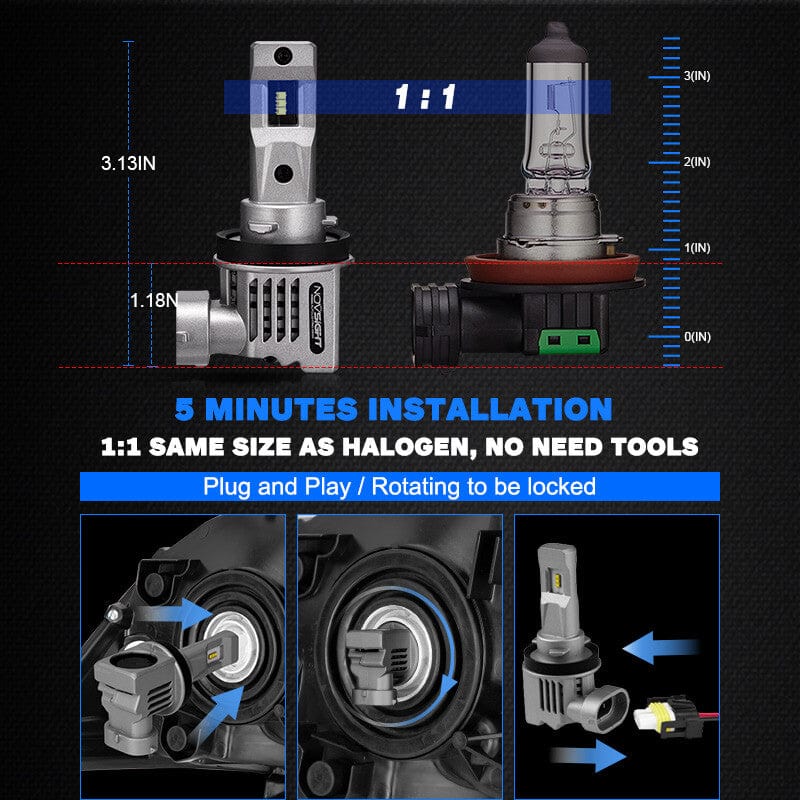 H11 LED headlight bulbs 1:1 design as halogen easy to install