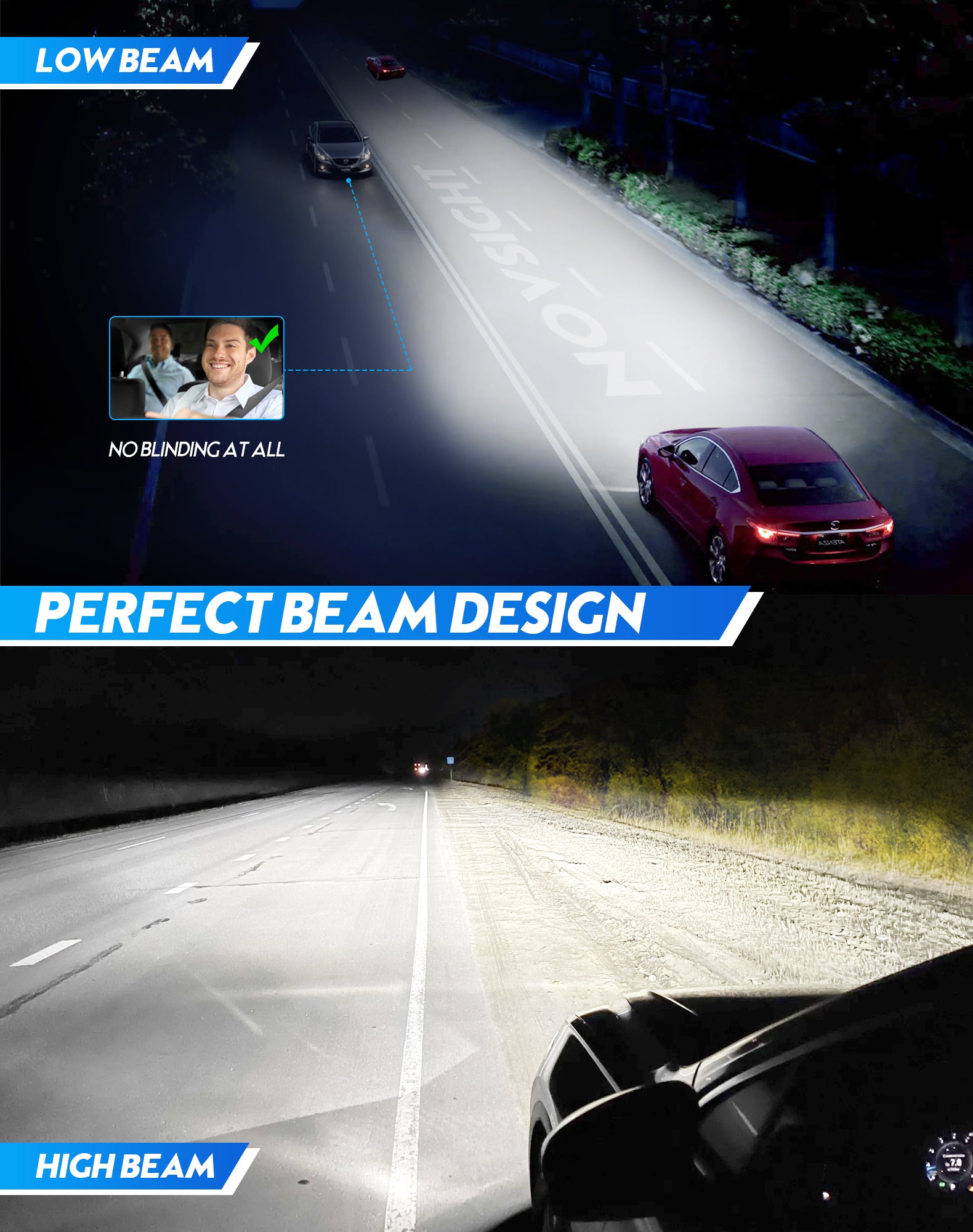 2014-2015 Chevrolet Camaro Custom-Fit LED Headlight Bulbs H11 H11 Halogen Conversion Kits - NOVSIGHT