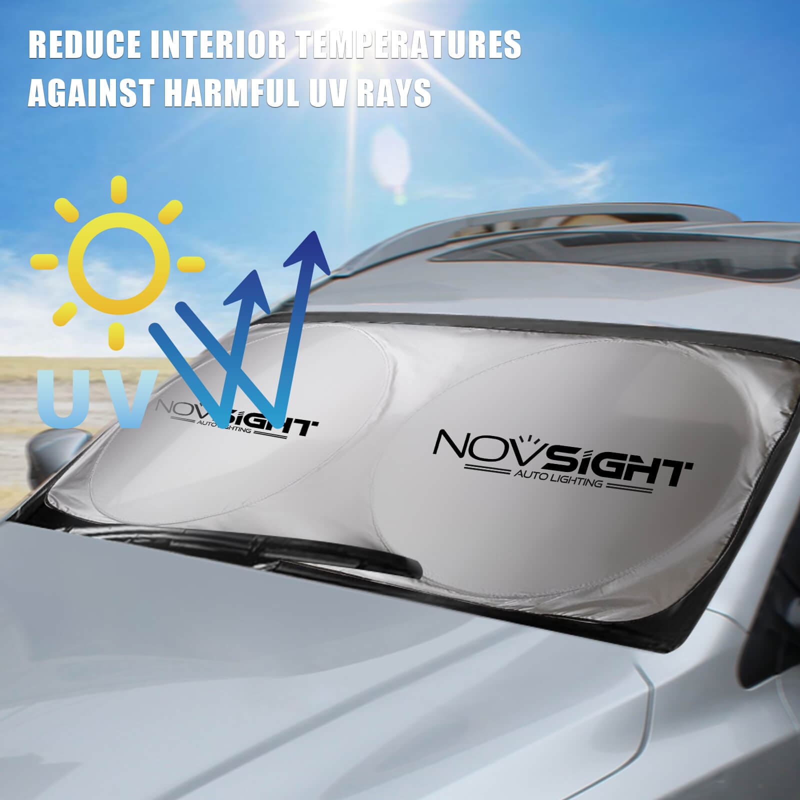Novsight Car Windshield Sun Shade with Storage Pouch 150cm X 70cm - NOVSIGHT