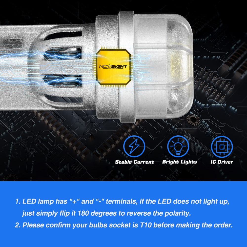 T10 158 161 168 194 W5W LED Bulbs White Amber Red License Plate Light Front Parking Light Front Side Marker Light - NOVSIGHT