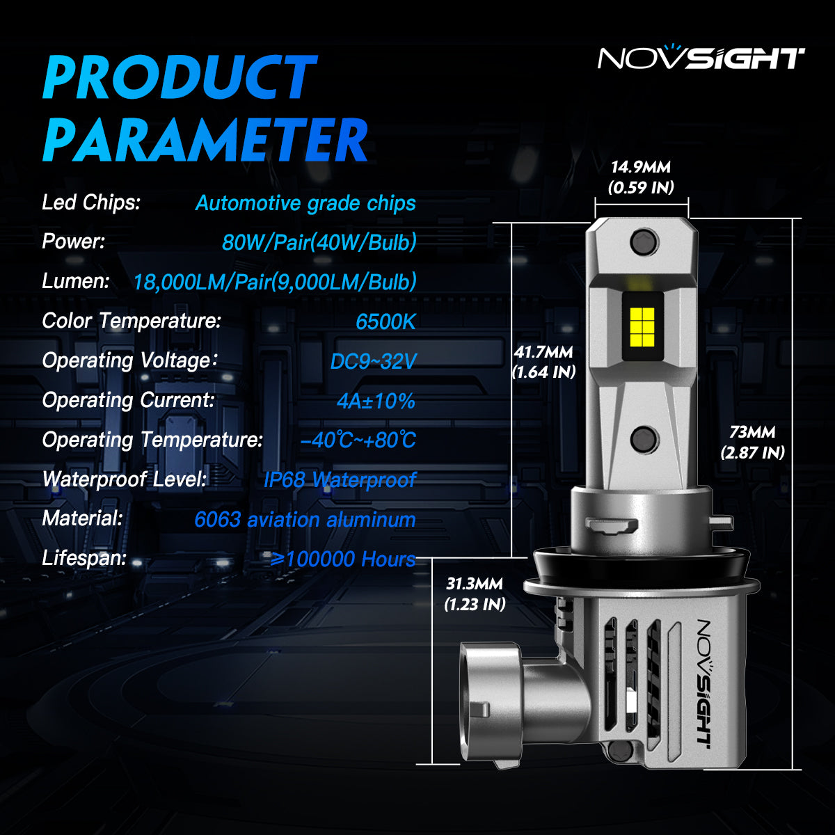 N66 Pro Series Wireless | H11 H8 H9 LED Bulbs Perfect Beam 80W 18000LM 6500K White | 2 Bullbs - NOVSIGHT