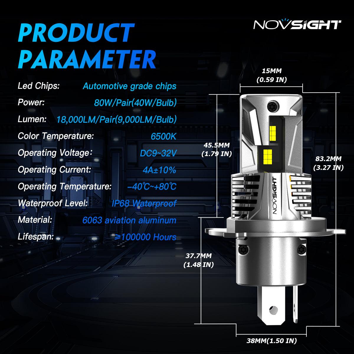N66 Pro Series Wireless | H4 9003 HB2 LED Bulbs Perfect Beam 80W 18000LM 6500K White | 2 Bullbs - NOVSIGHT