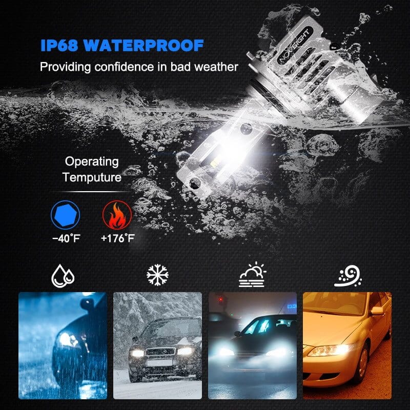 9005+H11 LED headlight bulbs IP68 waterproof work well in all weather