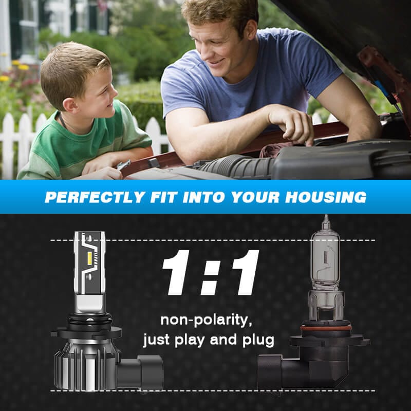 9005+H11 LED headlight bulbs 1:1 design as halogen easy to install