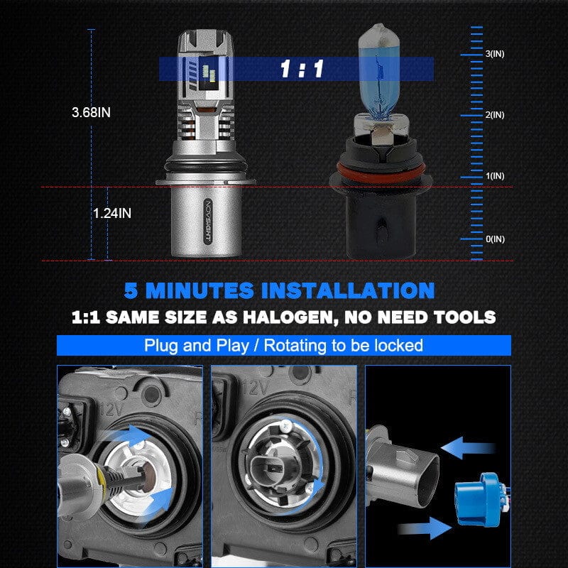 9007 LED headlight bulbs take 5 minutes to install