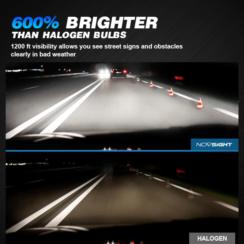H11 LED headlight bulbs 600% brighter than halogen bulbs