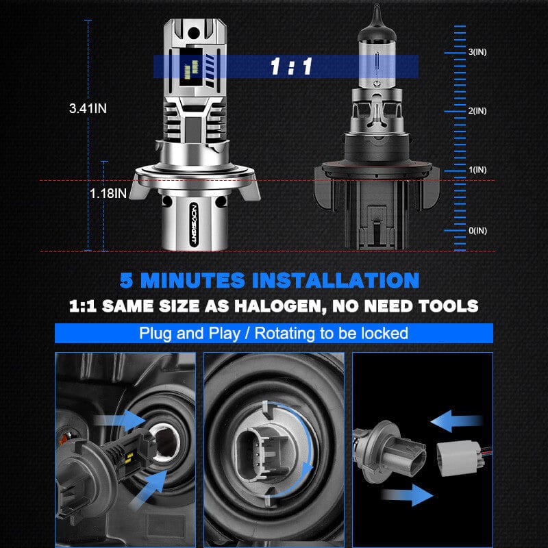 H13 LED headlight bulbs 1:1 design as halogen