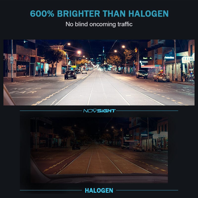H13 LED headlight bulbs 600% brighter than halogen bulbs