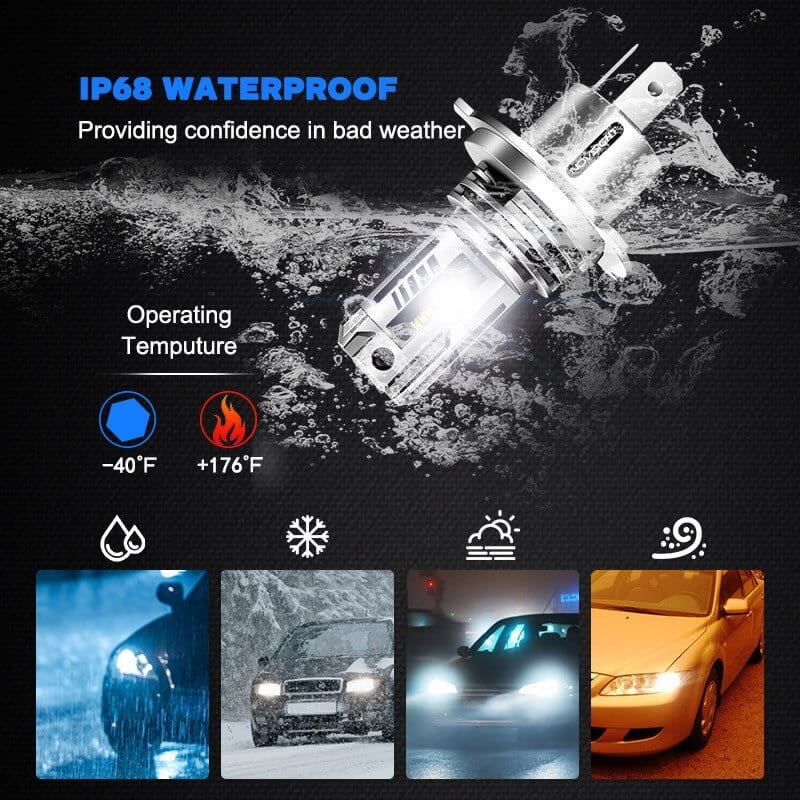 H4 LED headlight bulbs IP68 waterproof work well in all weather