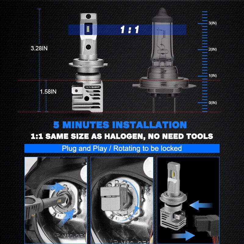 H7+H11 LED headlight bulbs 1:1 design as halogen easy to install