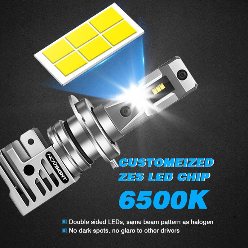 H7 LED headlight bulbs with customized ZES LED chips 6500K