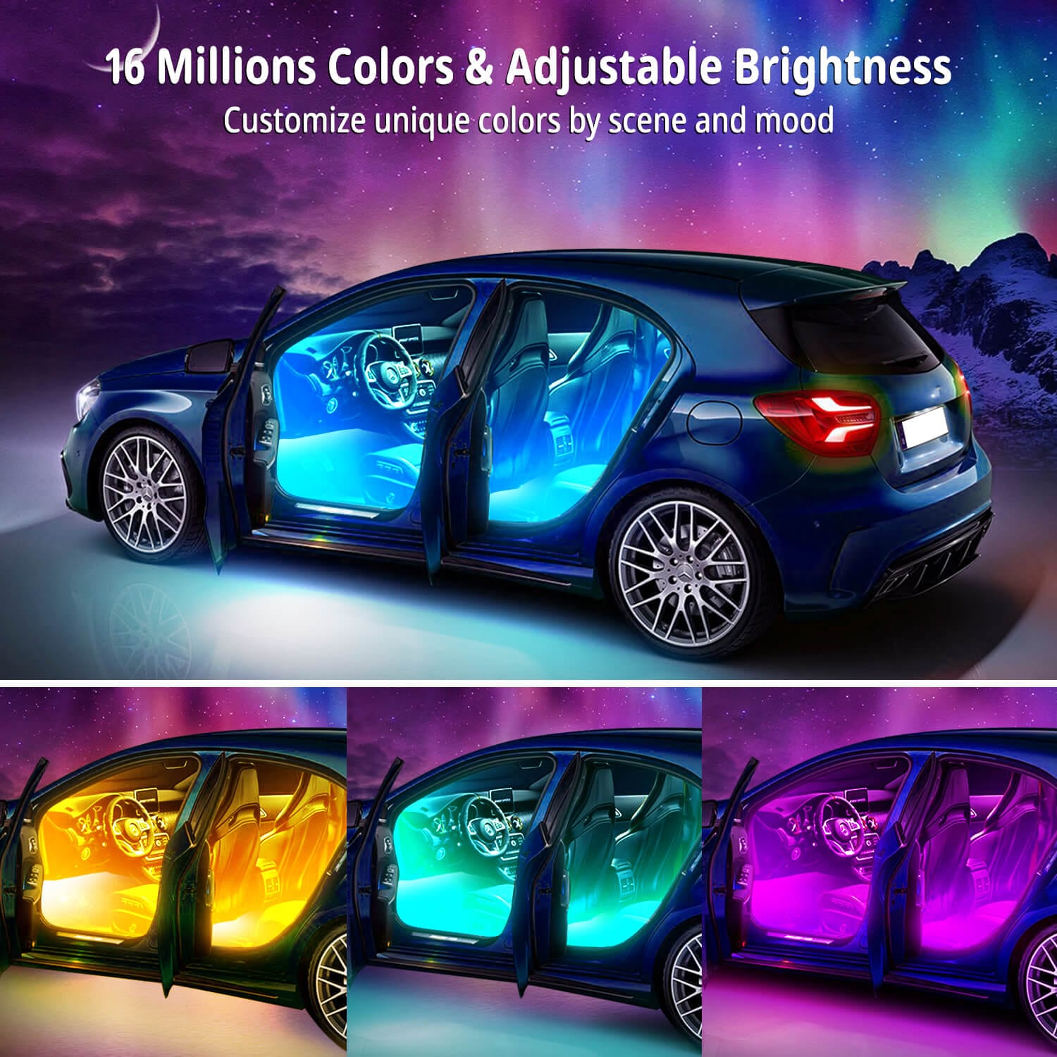 Interior Lights RGB LED Strip Lights for Cars APP IR Remote
