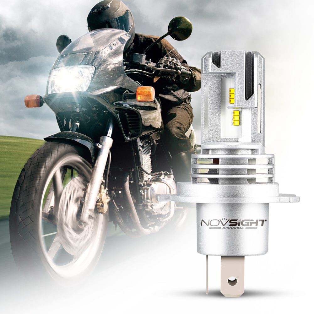H4 Motorcycle Headlight LED Bulbs Small Size as Halogen 200% Brighter 28W 6000LM 6000K Cool White - NOVSIGHT