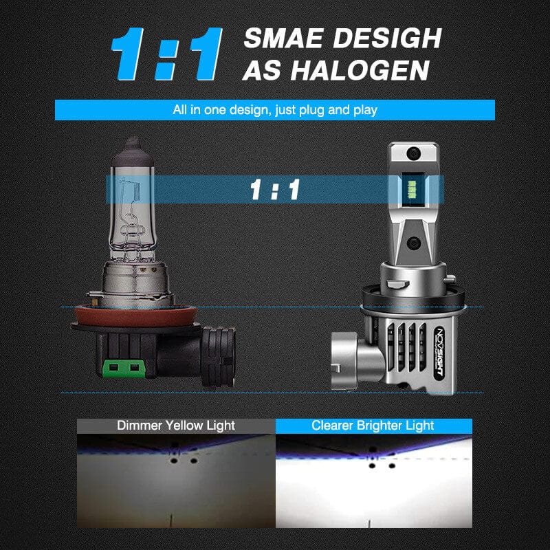 H11 LED headlight bulbs 1:1 design as halogen
