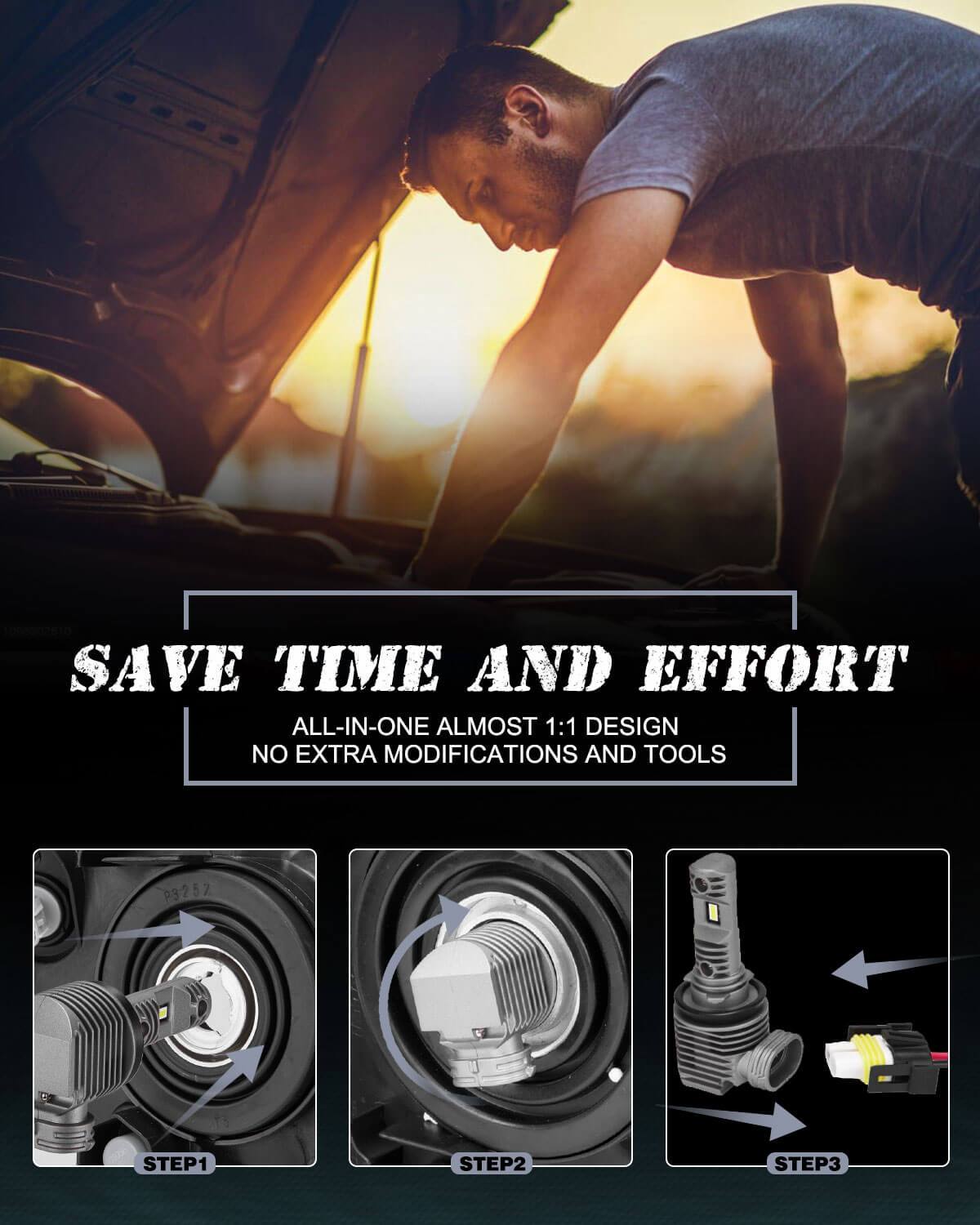 880 885 893 LED Fog Light Bulbs 6500K 10000 Lumens Fanless Headlamp Fog Light NOVSIGHT 