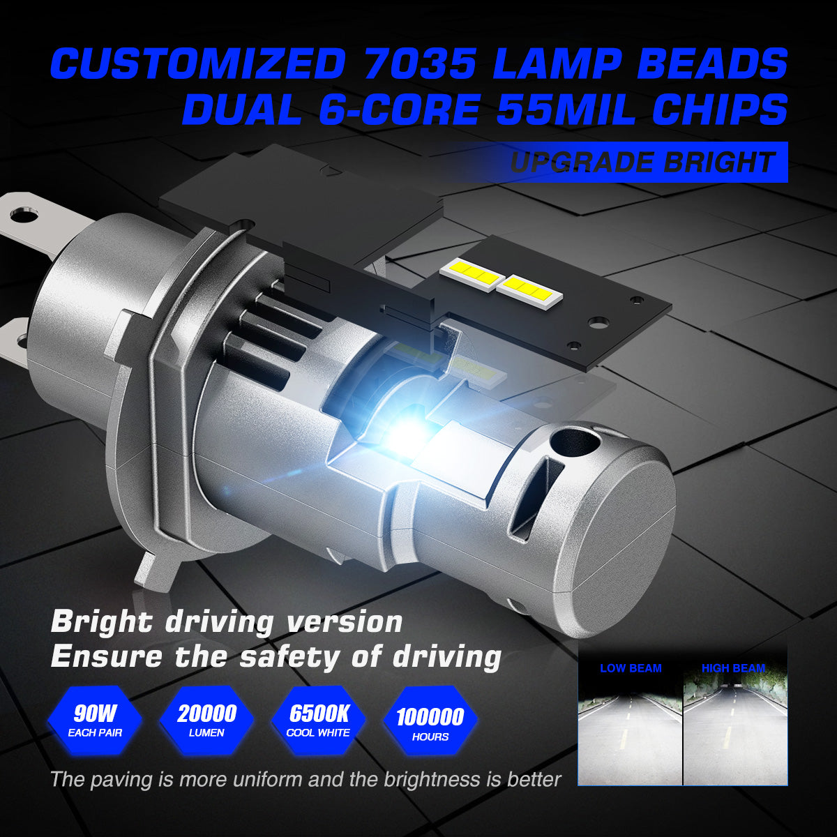 N56 Plus Series Wireless | H7 H13 9006 9007 9012 LED Bulbs Super-Quiet Heat Dissipation 90W 20000LM 6500K | 2 Bullbs - NOVSIGHT