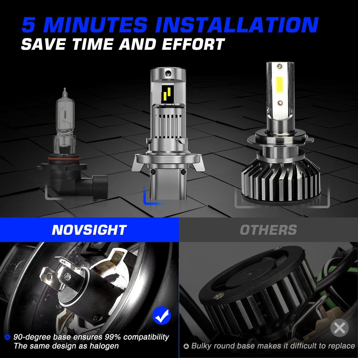 N56 Plus Series Wireless | H7 H13 9006 9007 9012 LED Bulbs Super-Quiet Heat Dissipation 90W 20000LM 6500K | 2 Bullbs - NOVSIGHT