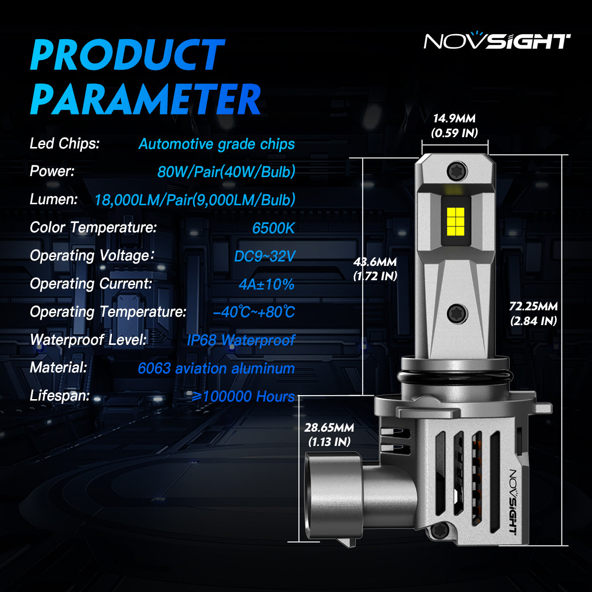 N66 Pro Series Wireless | 9006 HB4 LED Bulbs Perfect Beam 80W 18000LM 6500K White | 2 Bullbs - NOVSIGHT